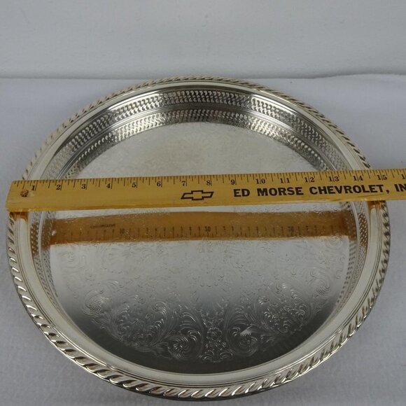 Vintage Silverplate Round Serving Tray 15 inch Diameter Reticulated - Picture 10 of 11